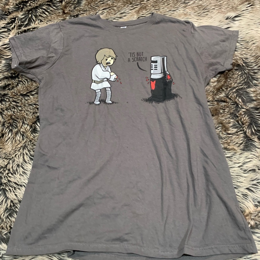 Tis But A Scratch by Naolito Glidden, soft style ringspun Tee ladies 2XL